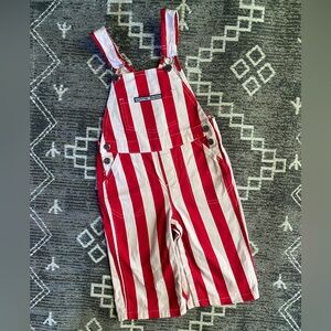 Kids Red & White Striped Overalls One-Piece